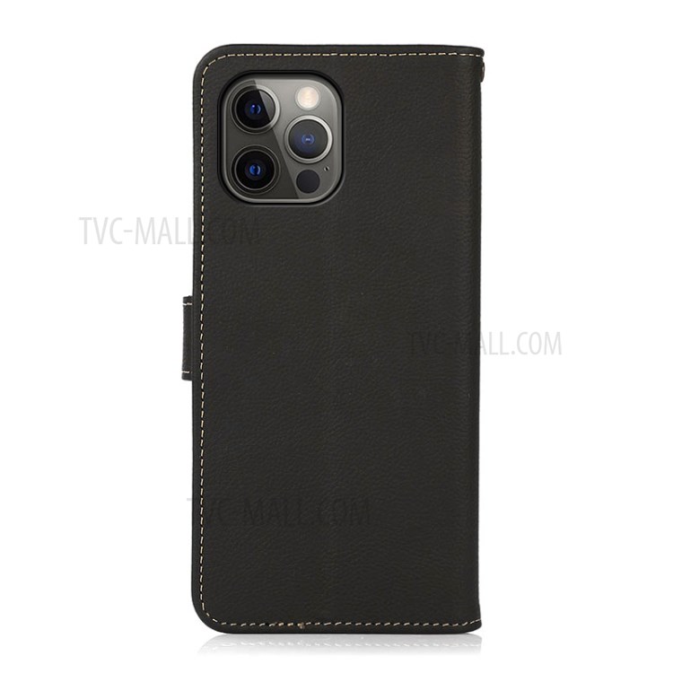 KHAZNEH Genuine Leather Full Coverage Phone Shell Case with RFID Anti-theft Swiping Design for iPhone 12/12 Pro - Black-5