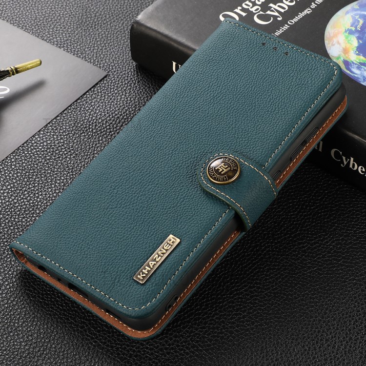 KHAZNEH Anti-theft Swiping Genuine Leather Phone Shell Case with RFID Design for iPhone 12 Pro Max - Green-4
