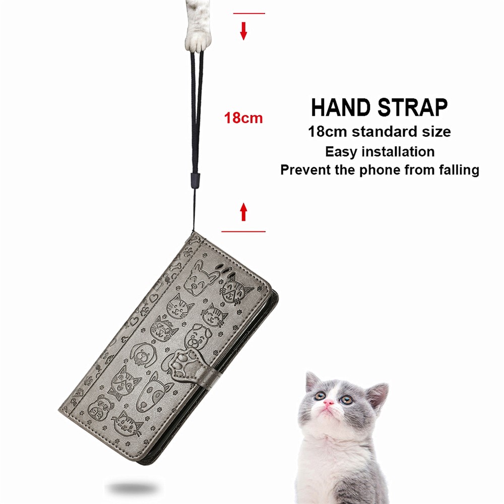 case de support en cuir magnétique avec motif de chien de chat empreint pour iphone 7 4,7 pouces / 8 4,7 pouces / se (2020) / se (2022) / 6 - gris