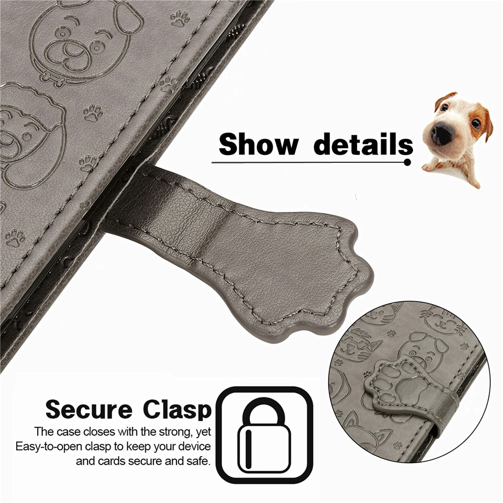 case de support en cuir magnétique avec motif de chien de chat empreint pour iphone 7 4,7 pouces / 8 4,7 pouces / se (2020) / se (2022) / 6 - gris