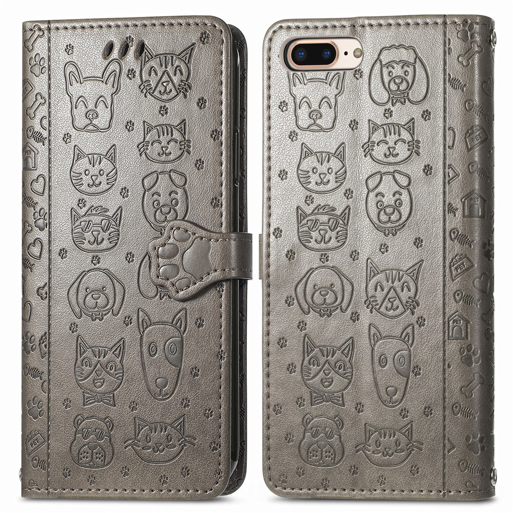 Imprinting Cat Dog Pattern Design Magnetic Leather Stand Case for iPhone 6 Plus/7 Plus/8 Plus 5.5-inch - Grey-1