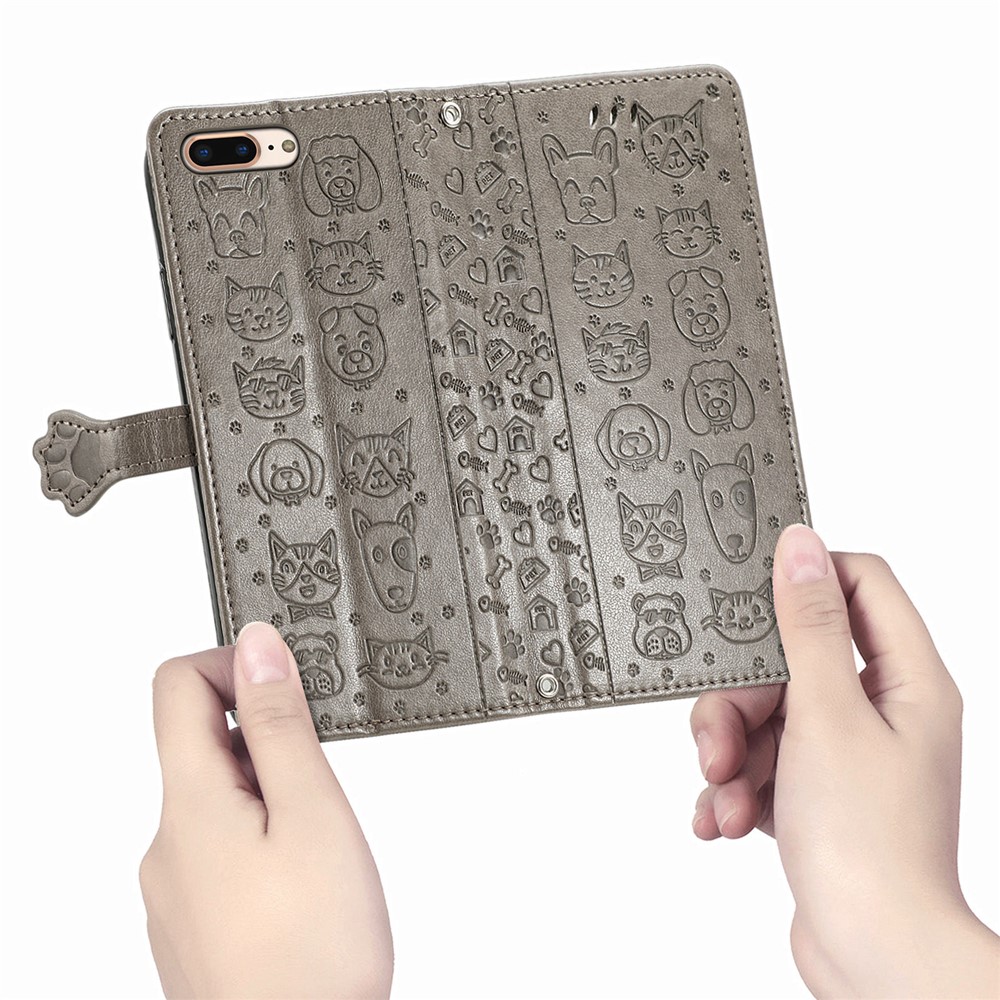 Imprinting Cat Dog Pattern Design Magnetic Leather Stand Case for iPhone 6 Plus/7 Plus/8 Plus 5.5-inch - Grey-10