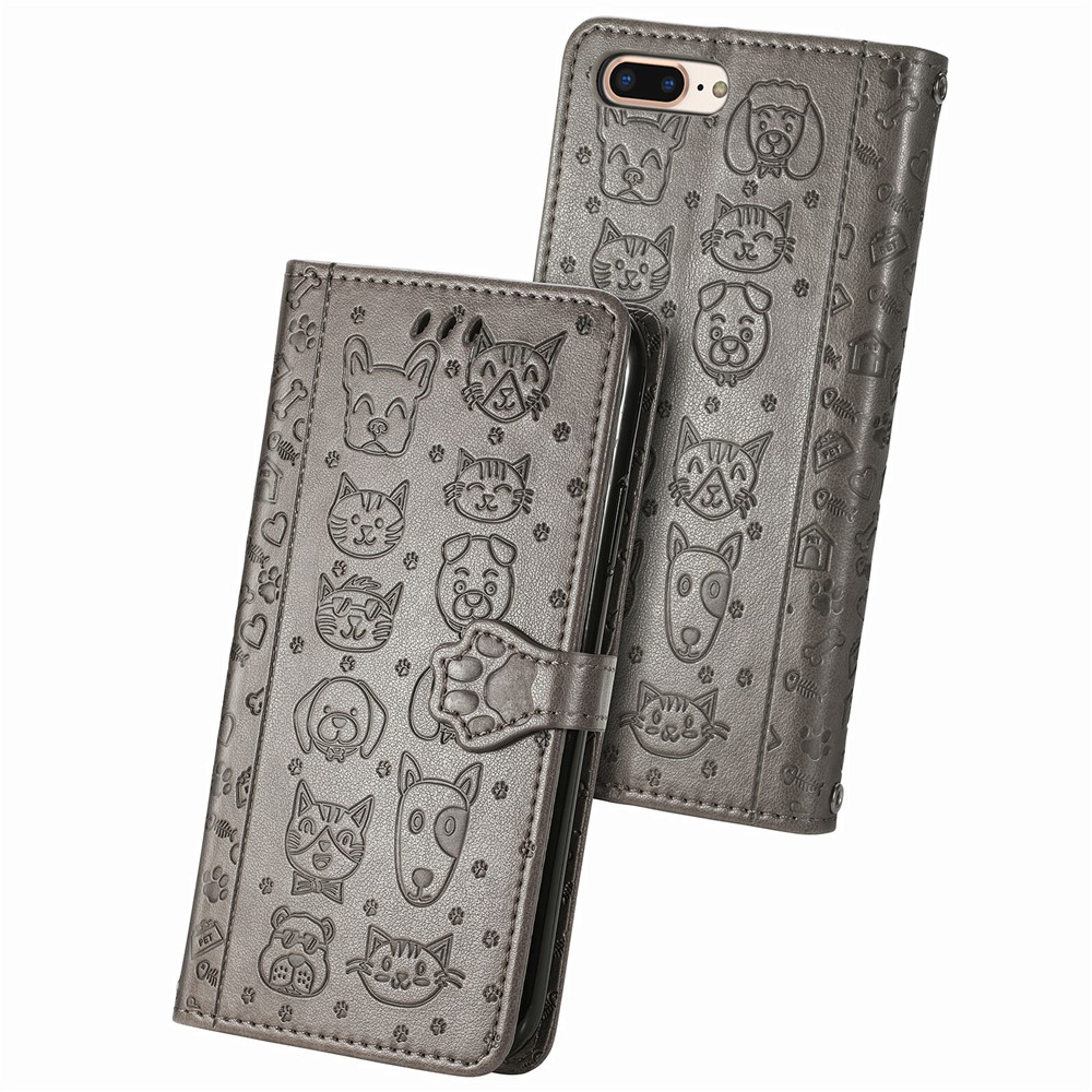 Imprinting Cat Dog Pattern Design Magnetic Leather Stand Case for iPhone 6 Plus/7 Plus/8 Plus 5.5-inch - Grey-11
