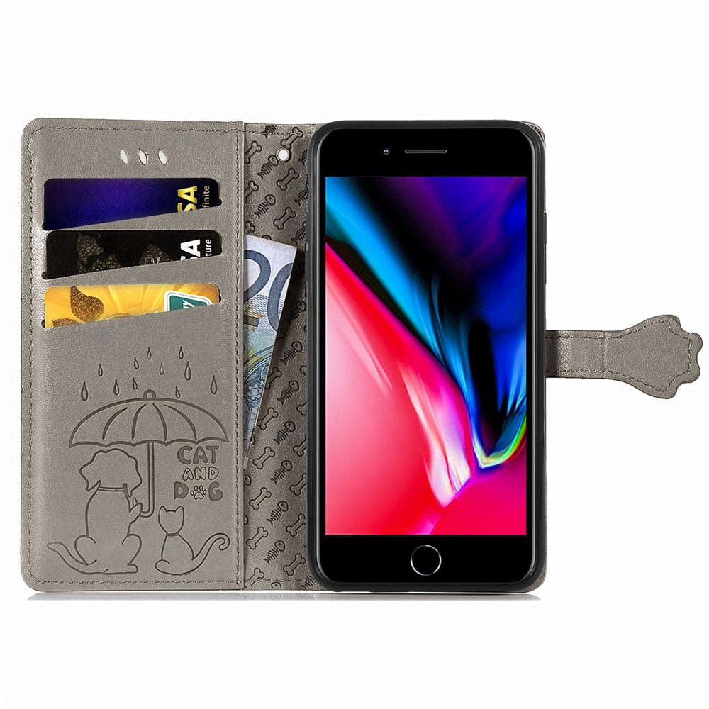 Imprinting Cat Dog Pattern Design Magnetic Leather Stand Case for iPhone 6 Plus/7 Plus/8 Plus 5.5-inch - Grey-3