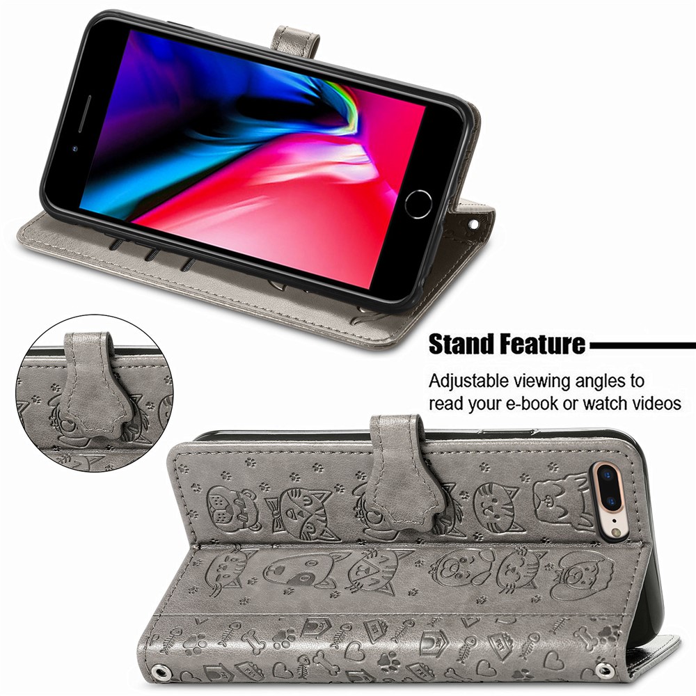 Imprinting Cat Dog Pattern Design Magnetic Leather Stand Case for iPhone 6 Plus/7 Plus/8 Plus 5.5-inch - Grey-4