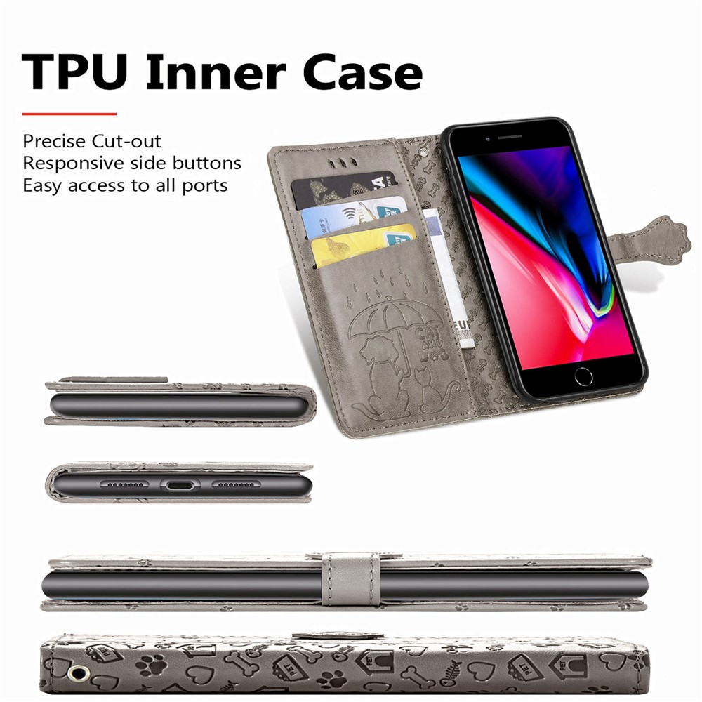 Imprinting Cat Dog Pattern Design Magnetic Leather Stand Case for iPhone 6 Plus/7 Plus/8 Plus 5.5-inch - Grey-7