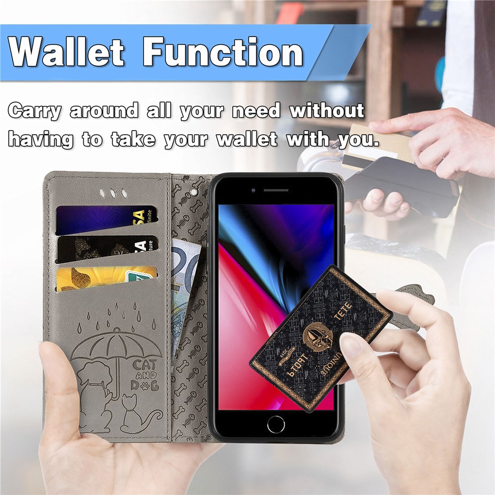 Imprinting Cat Dog Pattern Design Magnetic Leather Stand Case for iPhone 6 Plus/7 Plus/8 Plus 5.5-inch - Grey-9
