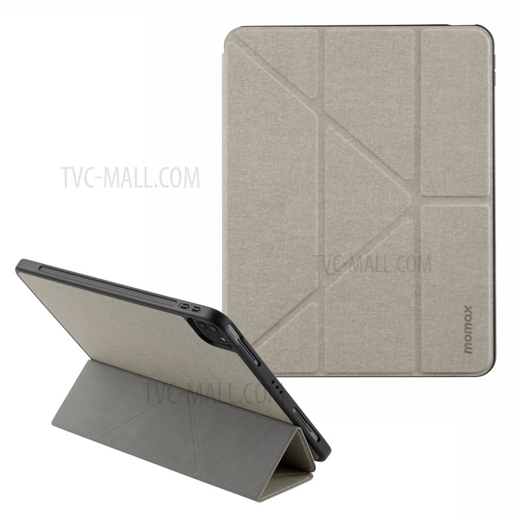 MOMAX PU Leather Shockproof Tablet Flip Case Cover Stand with Pen Slot for iPad Pro 12.9-inch (2021) - Light Grey-1