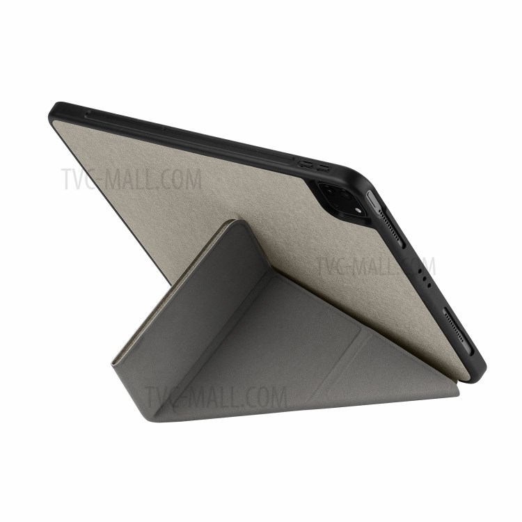 MOMAX PU Leather Shockproof Tablet Flip Case Cover Stand with Pen Slot for iPad Pro 12.9-inch (2021) - Light Grey-4