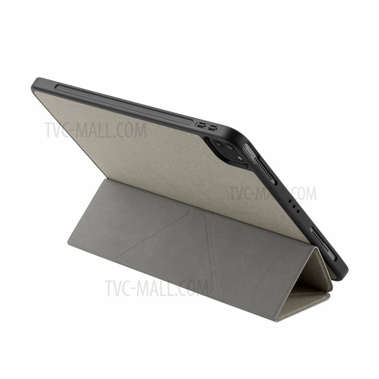 MOMAX PU Leather Shockproof Tablet Flip Case Cover Stand with Pen Slot for iPad Pro 12.9-inch (2021) - Light Grey-5