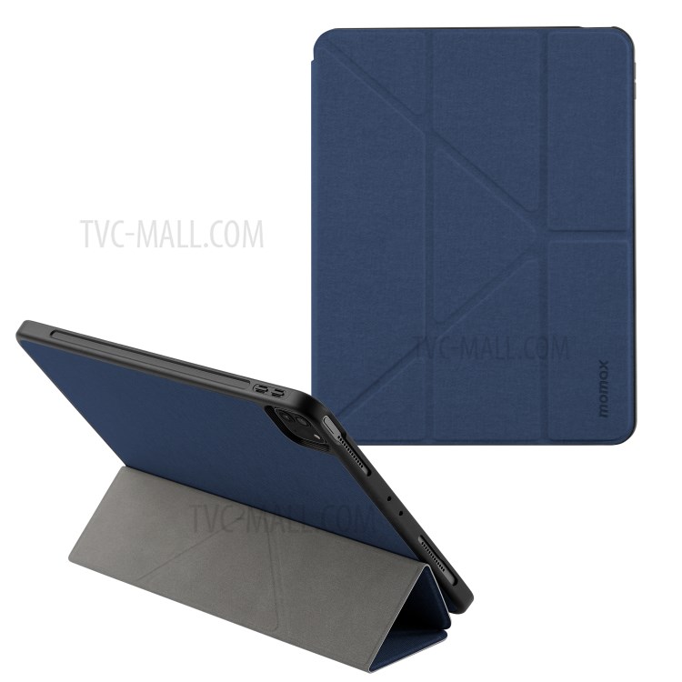 MOMAX TPU+Leather Tri-Fold Stand Design Tablet Case Cover with Pen Holder for iPad Pro 11-inch (2021) - Blue-1