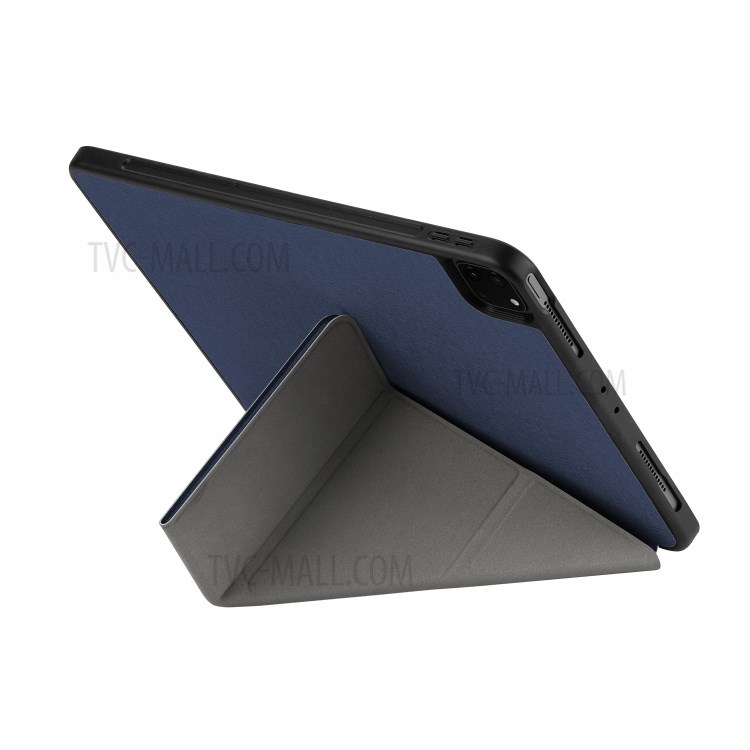MOMAX TPU+Leather Tri-Fold Stand Design Tablet Case Cover with Pen Holder for iPad Pro 11-inch (2021) - Blue-4
