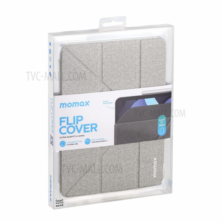 MOMAX Triple-Fold Stand PU Leather Tablet Flip Case Cover Shell for iPad Pro 11-inch (2021) - Light Grey-9