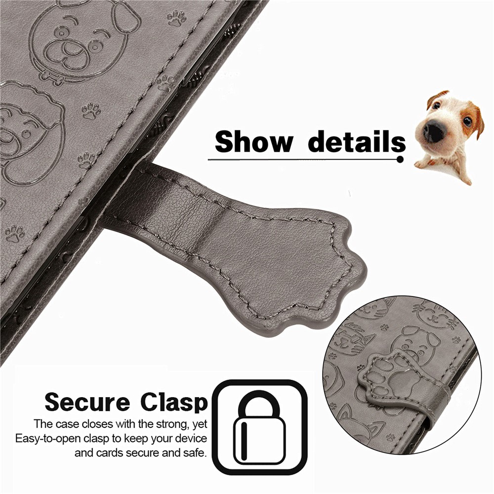 Imprinting Cat Dog Pattern Design Magnetic Leather Stand Case for iPhone 11 6.1-inch - Grey-5