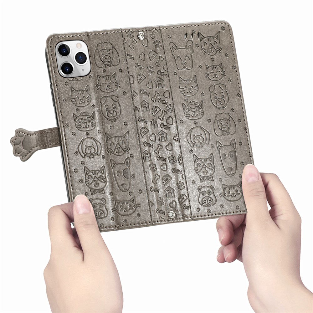 Imprinting Cat Dog Pattern PU Leather Stand Cover Case for iPhone 12 Pro Max - Grey-10