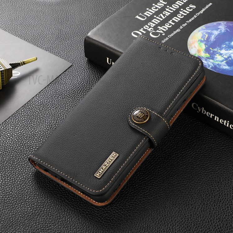 KHAZNEH Full Coverage RFID Design Anti-theft Swiping Genuine Leather Phone Shell Case for iPhone 12 mini - Black-2