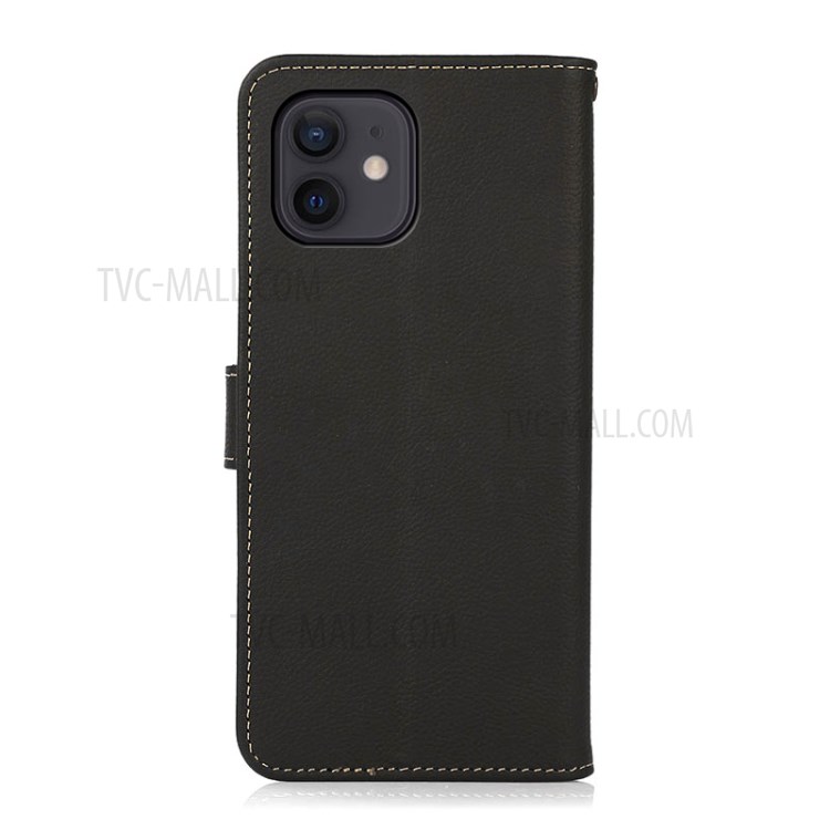 KHAZNEH Full Coverage RFID Design Anti-theft Swiping Genuine Leather Phone Shell Case for iPhone 12 mini - Black-7