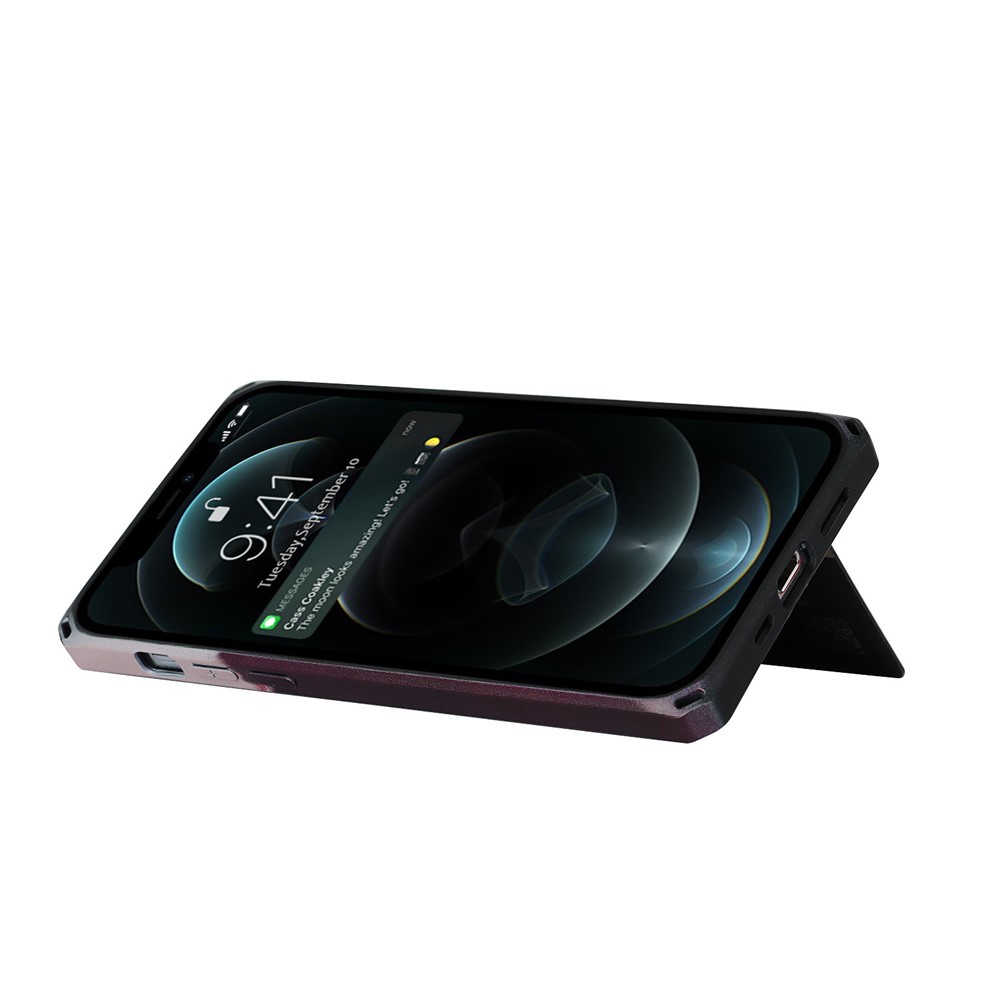3E40 Pattern Printing Shockproof Mobile Phone Case Cover with Card Holder Kickstand for iPhone 12/12 Pro - Wine Red / Rose Gold-10
