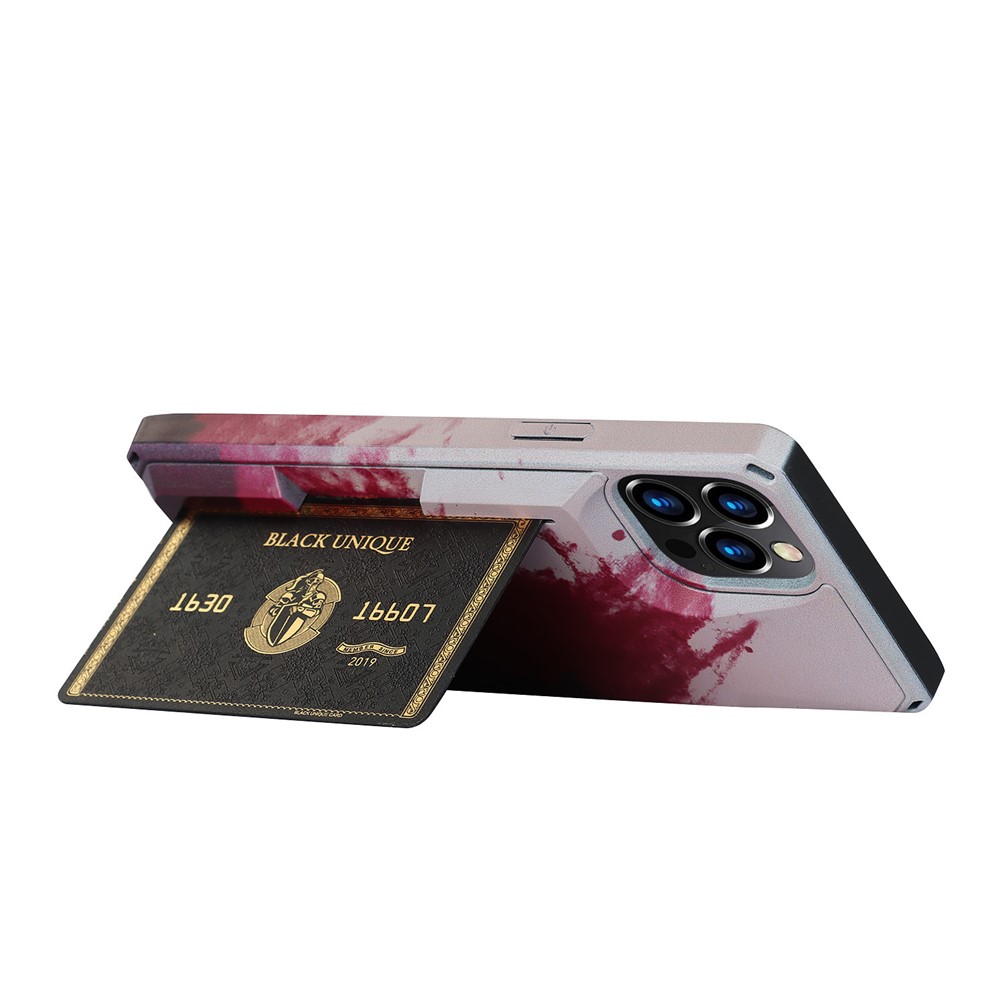 3E40 Pattern Printing Shockproof Mobile Phone Case Cover with Card Holder Kickstand for iPhone 12/12 Pro - Wine Red / Rose Gold-11