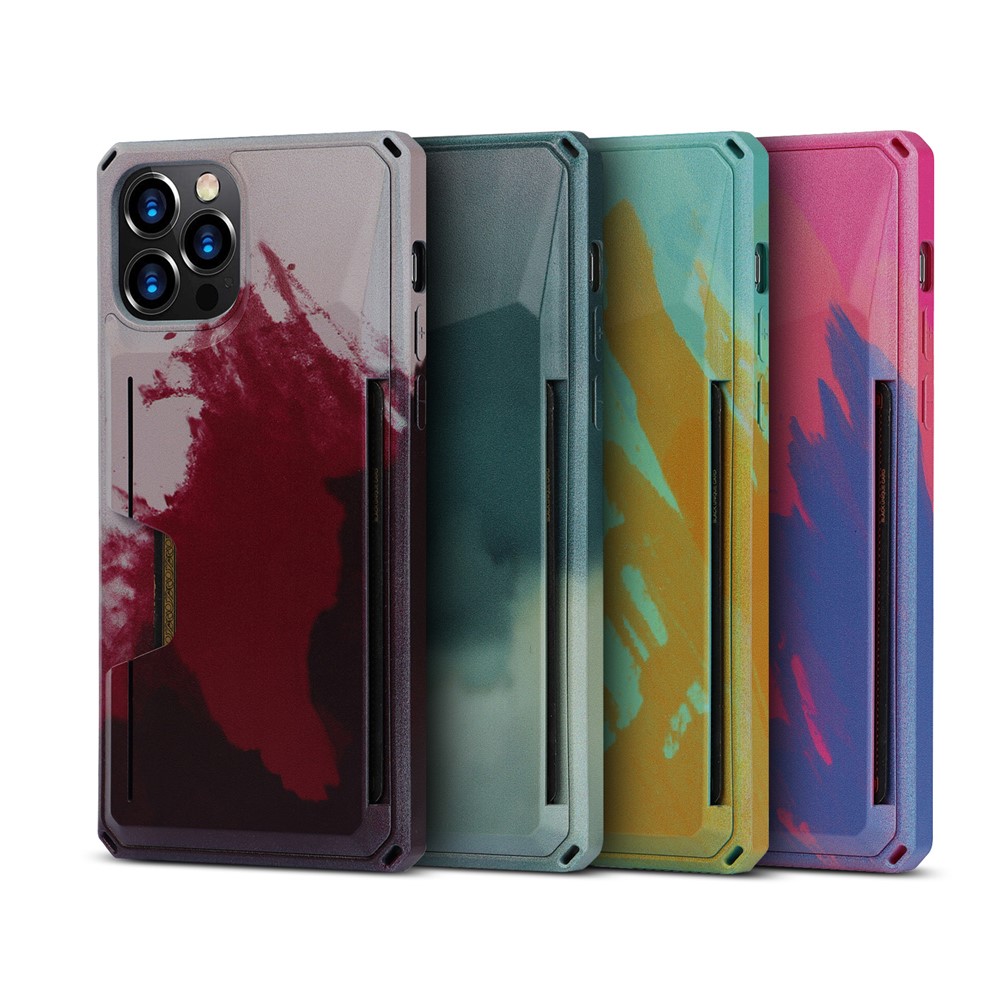 3E40 Pattern Printing Shockproof Mobile Phone Case Cover with Card Holder Kickstand for iPhone 12/12 Pro - Wine Red / Rose Gold-13