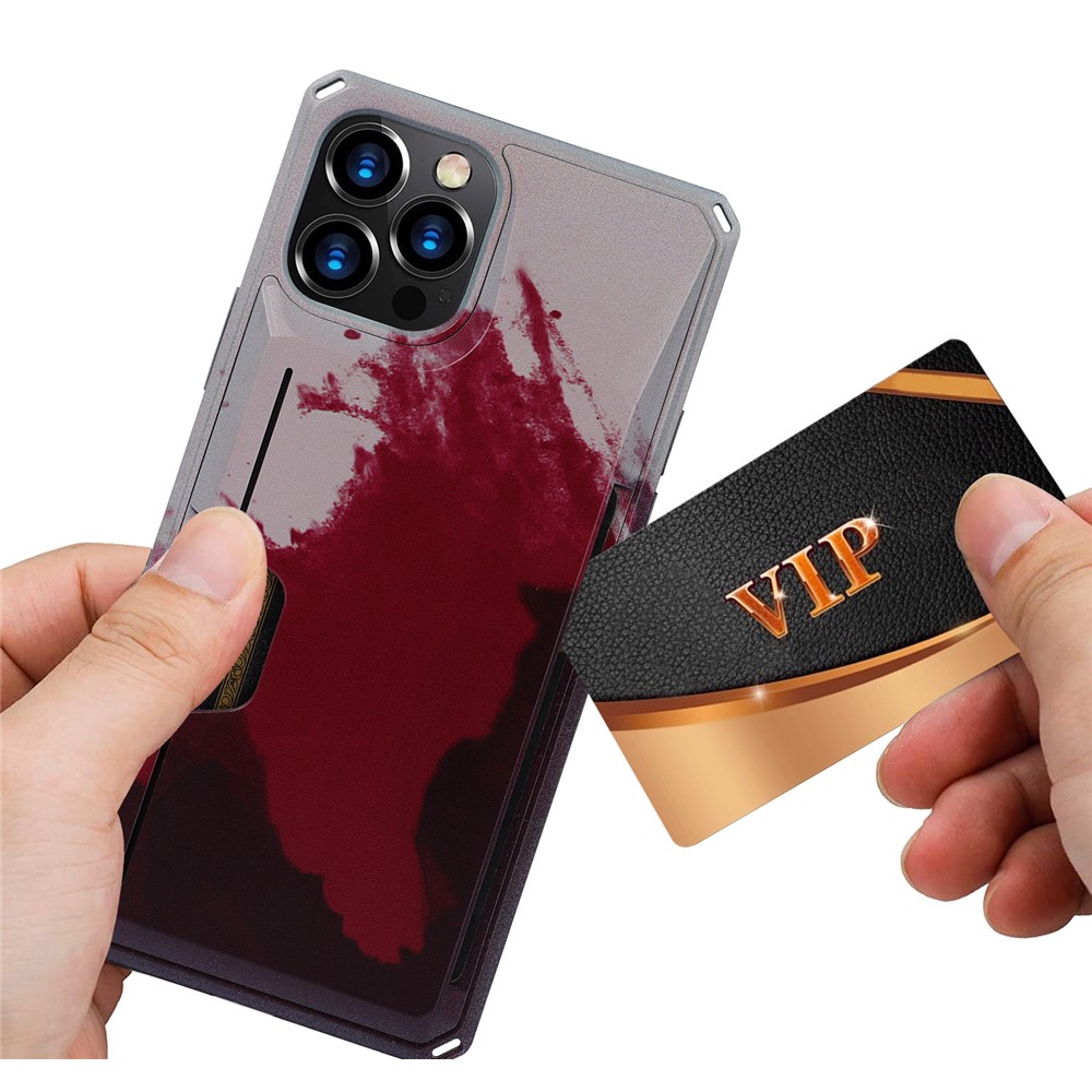 3E40 Pattern Printing Shockproof Mobile Phone Case Cover with Card Holder Kickstand for iPhone 12/12 Pro - Wine Red / Rose Gold-4