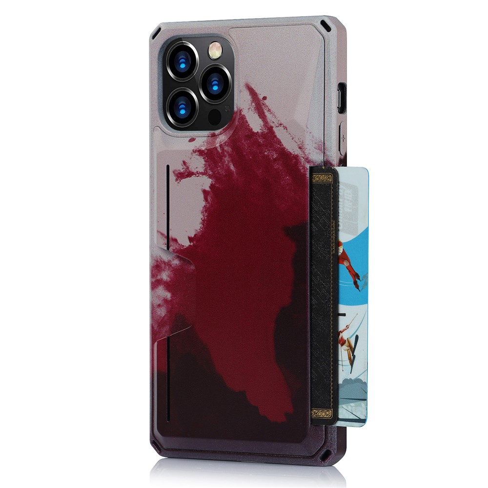 3E40 Pattern Printing Shockproof Mobile Phone Case Cover with Card Holder Kickstand for iPhone 12/12 Pro - Wine Red / Rose Gold-8