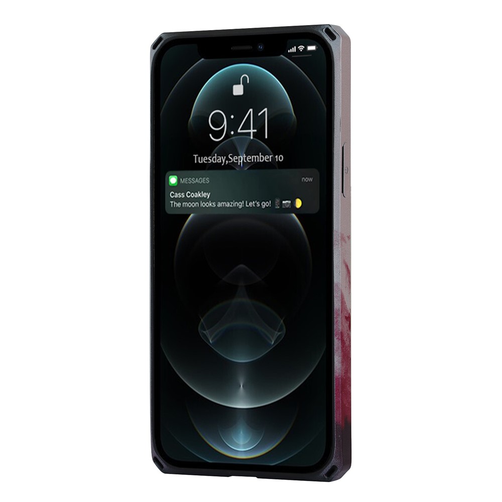 3E40 Pattern Printing Shockproof Mobile Phone Case Cover with Card Holder Kickstand for iPhone 12/12 Pro - Wine Red / Rose Gold-9