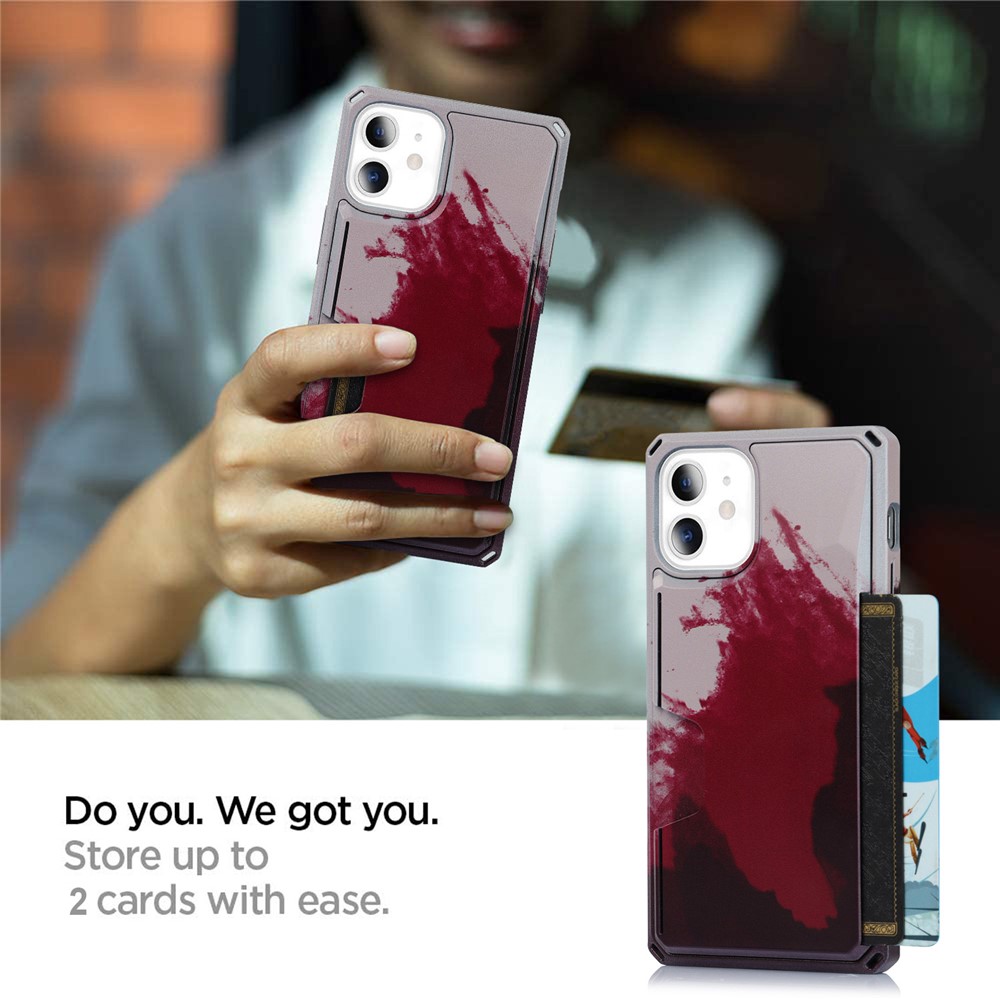 3E40 Pattern Printing Kickstand Card Holder Design Cell Phone Case Cover Shell for iPhone 12 mini - Wine Red / Rose Gold-3