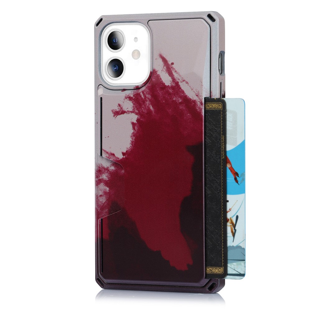 3E40 Pattern Printing Kickstand Card Holder Design Cell Phone Case Cover Shell for iPhone 12 mini - Wine Red / Rose Gold-8