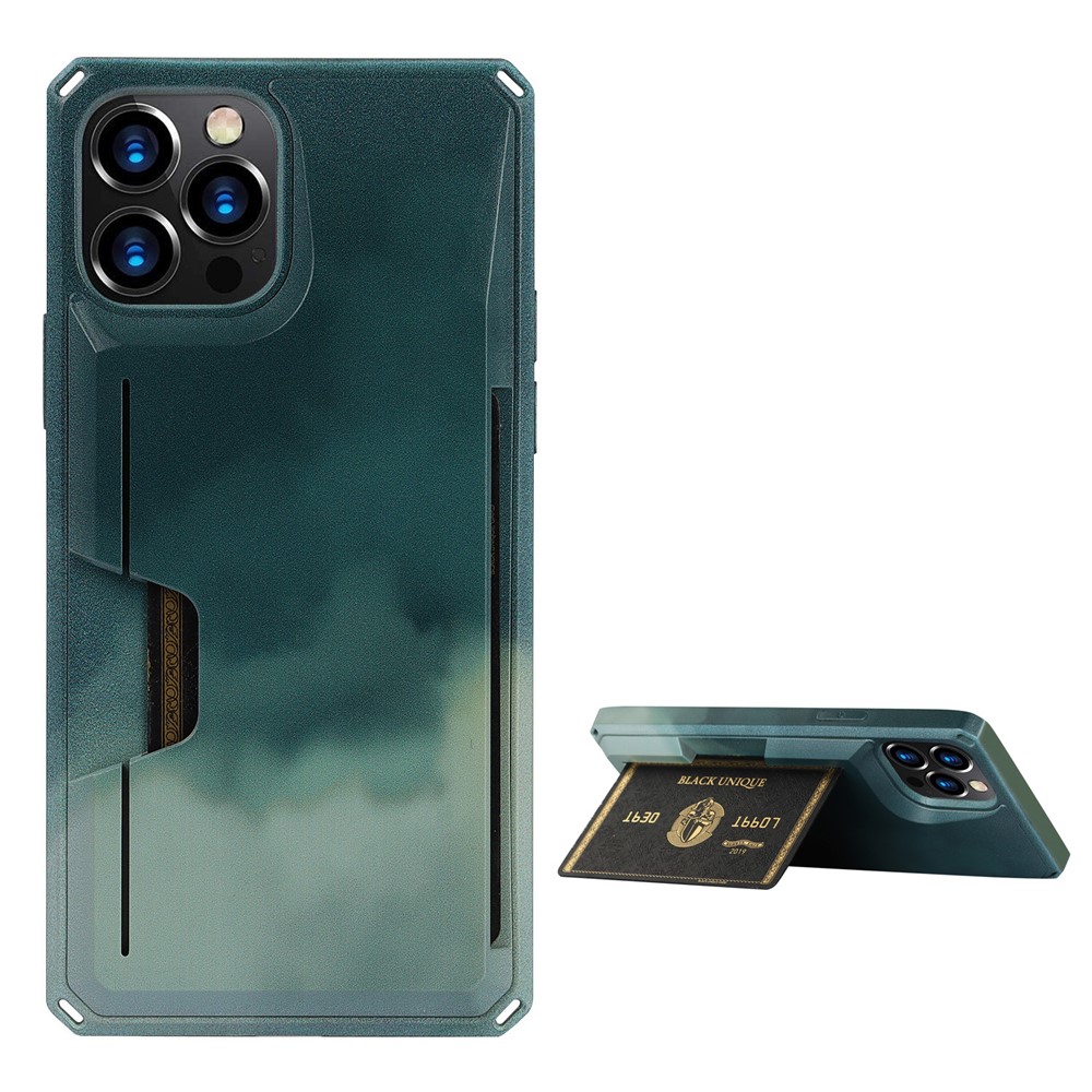 3E40 Pattern Printing Kickstand Design Cell Phone Protective Back Case Cover with Card Slot for iPhone 12 Pro Max - Blackish Green-1