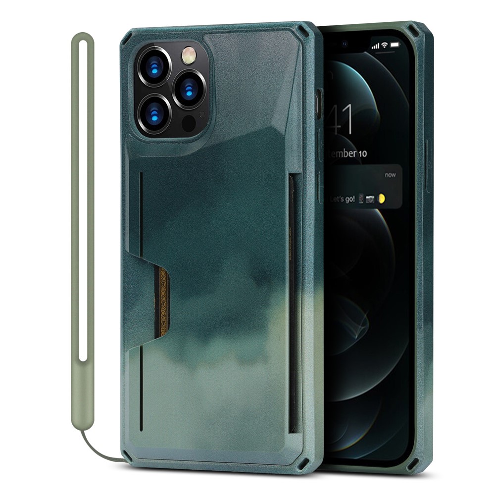 3E40 Pattern Printing Kickstand Design Cell Phone Protective Back Case Cover with Card Slot for iPhone 12 Pro Max - Blackish Green-7