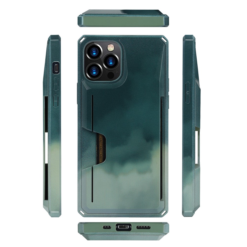 3E40 Pattern Printing Kickstand Design Cell Phone Protective Back Case Cover with Card Slot for iPhone 12 Pro Max - Blackish Green-8