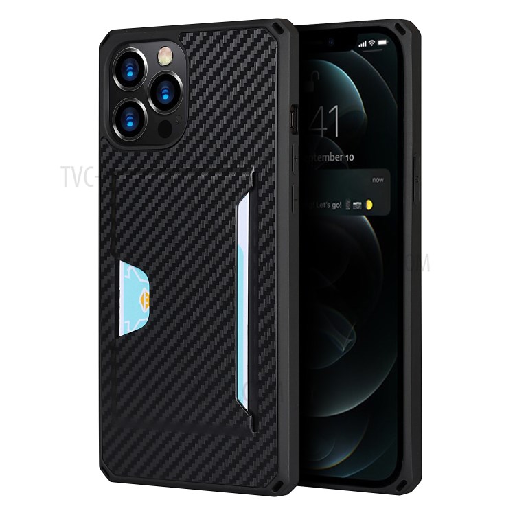 Carbon Fiber Texture Leather Phone Protector Case Cover with Card Slot for iPhone 12 Pro Max - Black-1