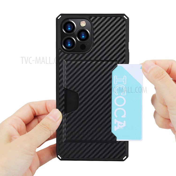 Carbon Fiber Texture Leather Phone Protector Case Cover with Card Slot for iPhone 12 Pro Max - Black-2