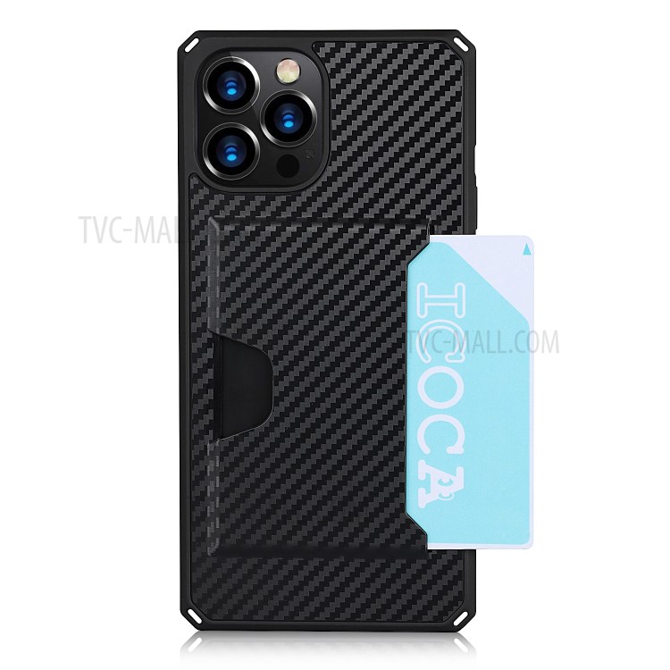 Carbon Fiber Texture Leather Phone Protector Case Cover with Card Slot for iPhone 12 Pro Max - Black-4