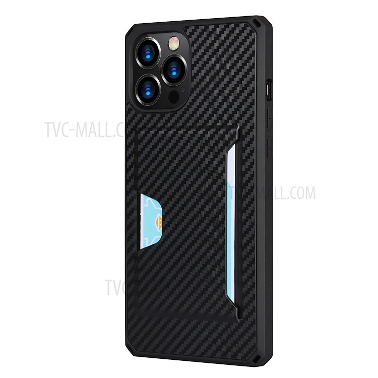 Carbon Fiber Texture Leather Phone Protector Case Cover with Card Slot for iPhone 12 Pro Max - Black-5