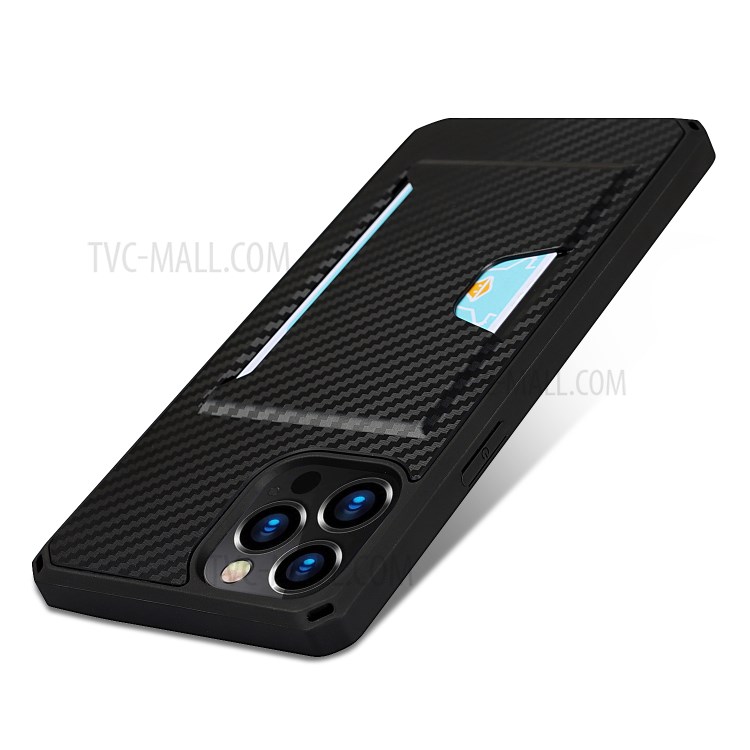 Carbon Fiber Texture Leather Phone Protector Case Cover with Card Slot for iPhone 12 Pro Max - Black-7
