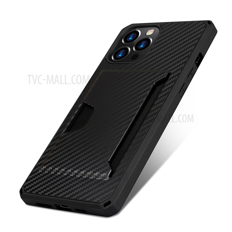 Carbon Fiber Texture Leather Phone Protector Case Cover with Card Slot for iPhone 12 Pro Max - Black-8