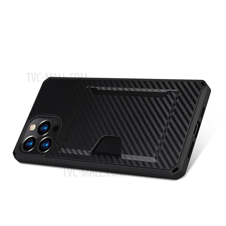 Carbon Fiber Texture Leather Phone Protector Case Cover with Card Slot for iPhone 12 Pro Max - Black-9
