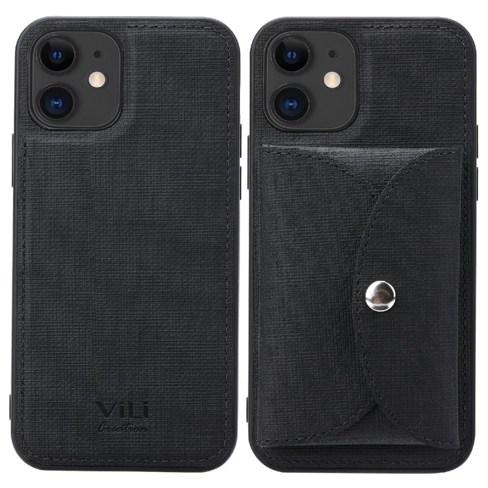 VILI T Series Movable Magnetic Absorption Wallet Leather Coated TPU Phone Case for iPhone 12 Pro / 12 6.1 inch - Black-1