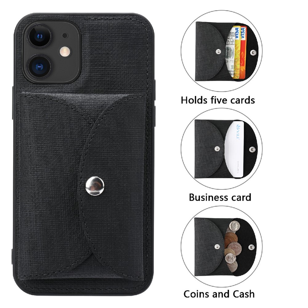 VILI T Series Movable Magnetic Absorption Wallet Leather Coated TPU Phone Case for iPhone 12 Pro / 12 6.1 inch - Black-4