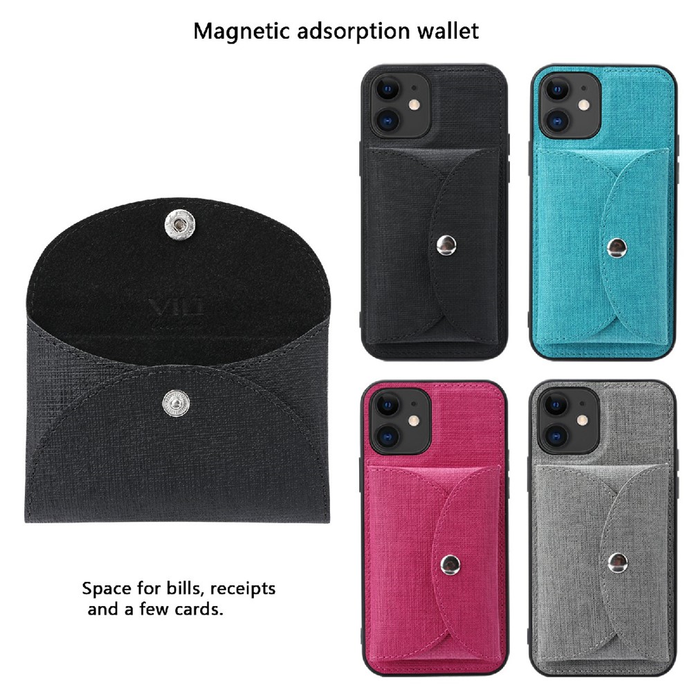 VILI T Series Movable Magnetic Absorption Wallet Leather Coated TPU Phone Case for iPhone 12 Pro / 12 6.1 inch - Black-7