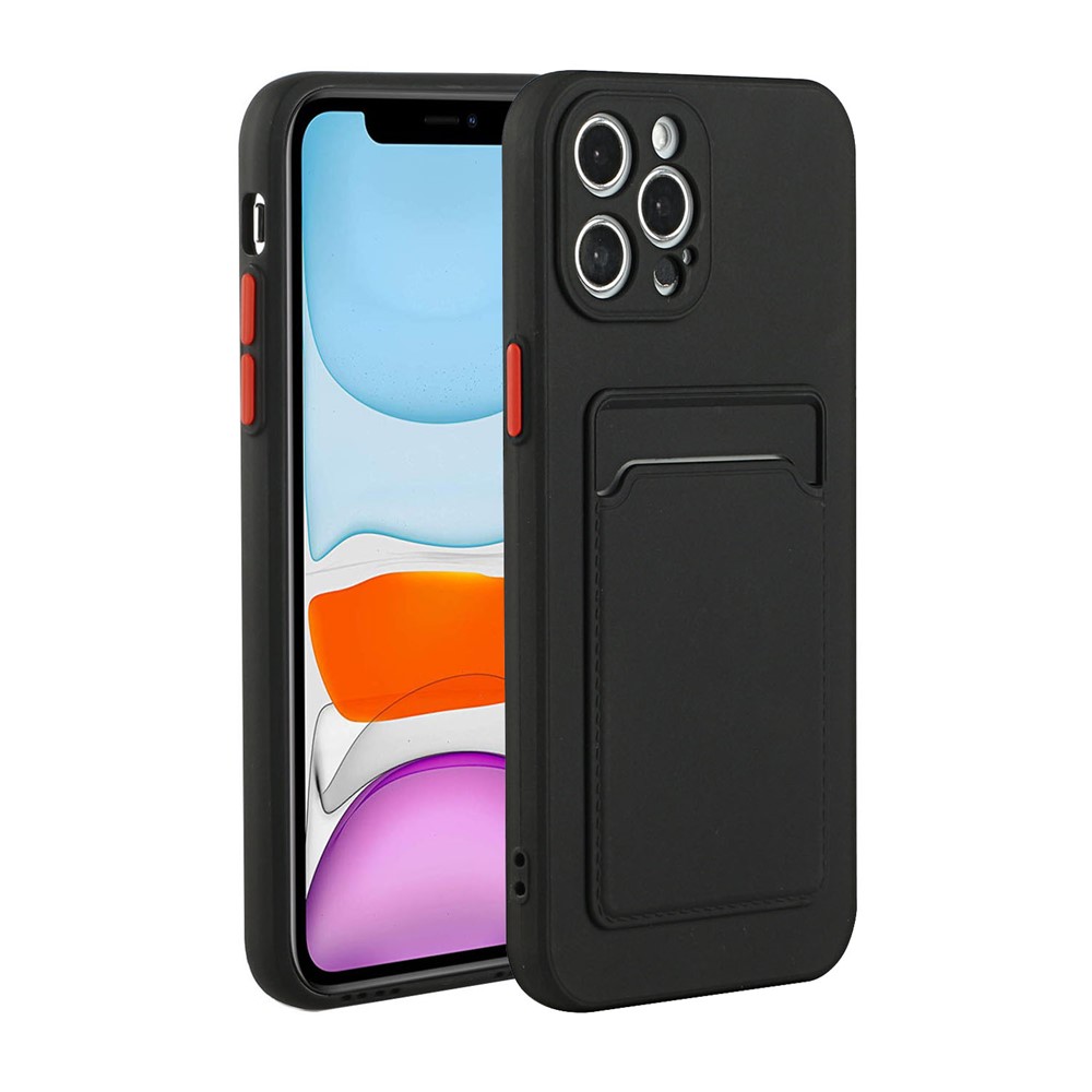 Soft TPU Phone Case Well-Protected Cover with Card Slot for iPhone 12 Pro Max - Black-1