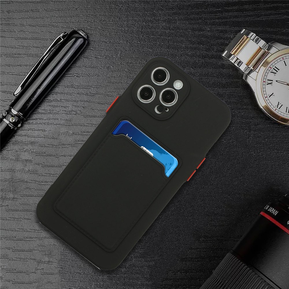 Soft TPU Phone Case Well-Protected Cover with Card Slot for iPhone 12 Pro Max - Black-6