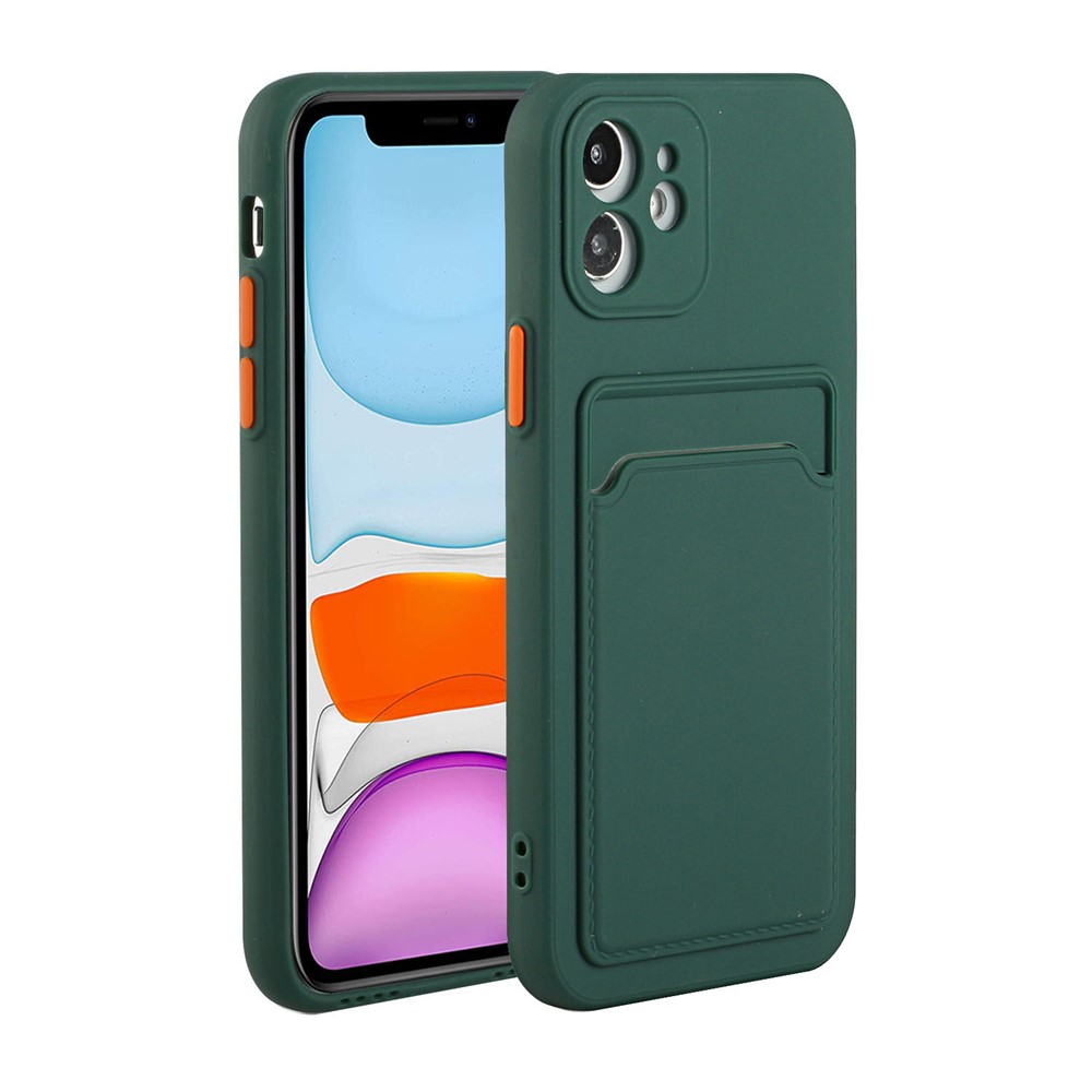 Flexible TPU Phone Case Cover with Card Slot for iPhone 12 mini - Dark Green