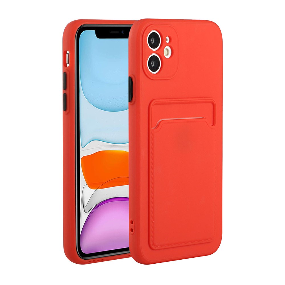 Flexible TPU Phone Case Cover with Card Slot for iPhone 12 mini - Red
