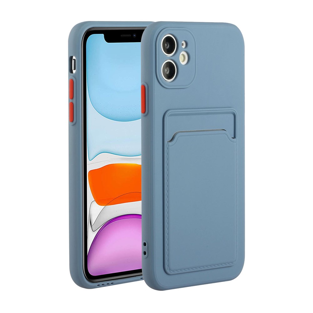 Flexible TPU Phone Case Cover with Card Slot for iPhone 12 mini - Blue