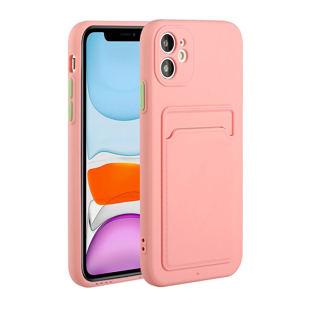 Flexible TPU Phone Case Cover with Card Slot for iPhone 12 mini - Pink