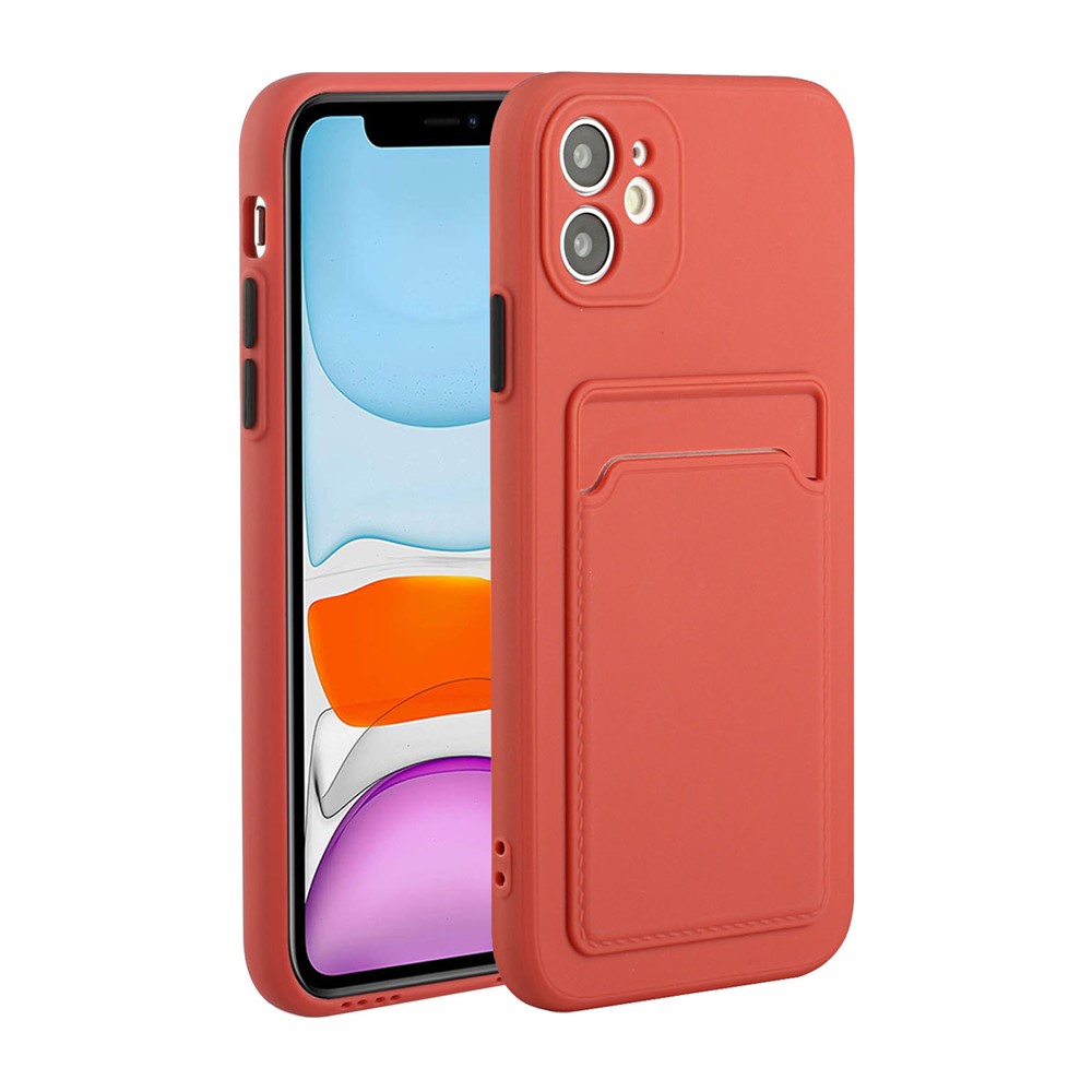 Flexible TPU Phone Case Cover with Card Slot for iPhone 12 mini - Coral