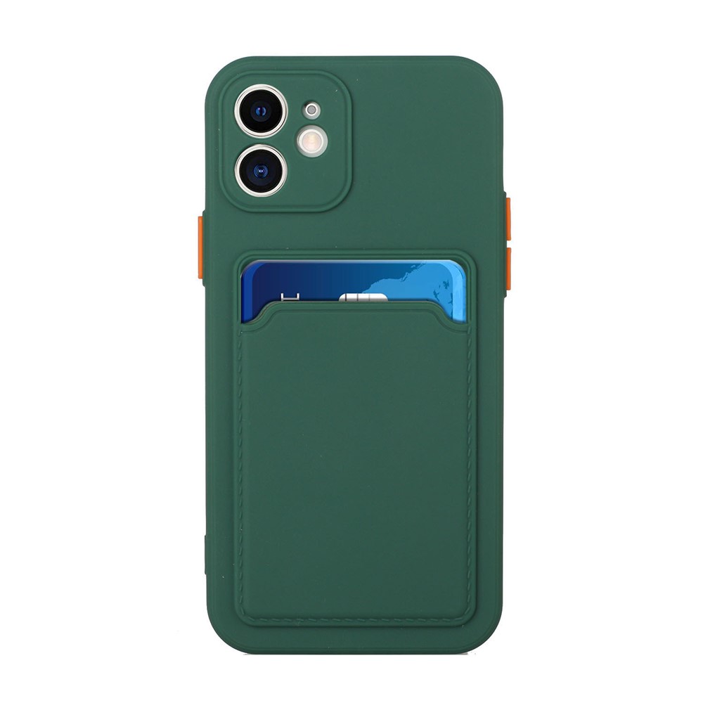 Soft TPU Protective Case Cover Built In Card Slot for iPhone 12 - Dark Green-2